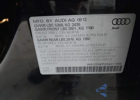 2013 Audi Q5 2.0T Premium z USA, uszkodzony, nr VIN WA1CFAFP2DA011985